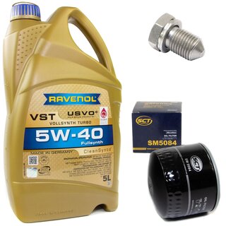Engine Oil Set 5W-40 5 liters + Oilfilter SCT SM 5084 + Oildrainplug 15374