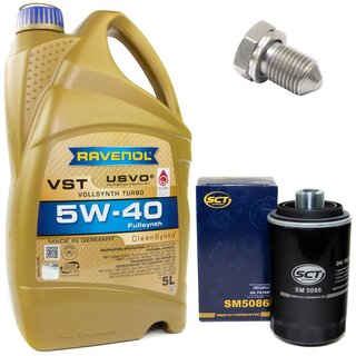 Engine Oil Set 5W-40 5 liters + Oilfilter SCT SM 5086 + Oildrainplug 15374