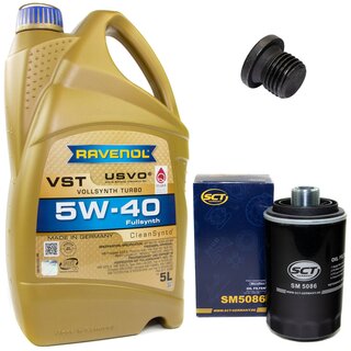 Engine Oil Set 5W-40 5 liters + Oilfilter SCT SM 5086 + Oildrainplug 48874