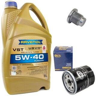 Engine Oil Set 5W-40 5 liters + Oilfilter SCT SM 832 + Oildrainplug 48880