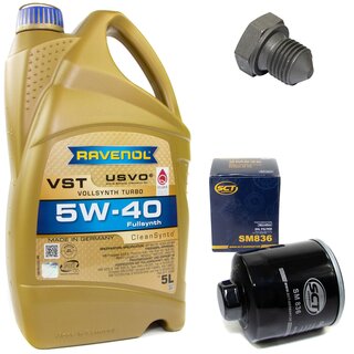 Engine Oil Set 5W-40 5 liters + Oilfilter SCT SM 836 + Oildrainplug 03272