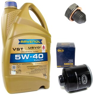 Engine Oil Set 5W-40 5 liters + Oilfilter SCT SM 836 + Oildrainplug 12281