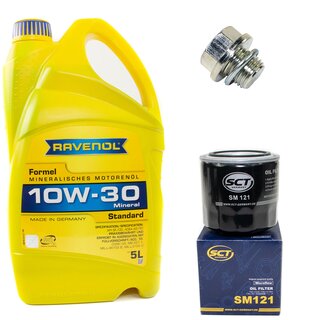 Engine Oil Set 10W-30 5 liters + Oilfilter SCT SM 121 + Oildrainplug 30269