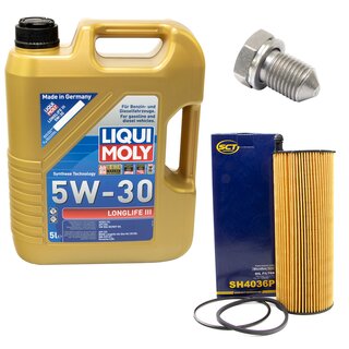 Motorl Set 5W-30 5 Liter + lfilter SH 4036 P + lablassschraube 15374