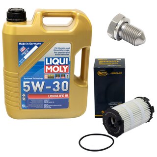 Engine Oil Set 5W-30 5 liters + Oilfilter SCT SH 4047 L + Oildrainplug 15374