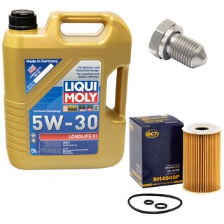 Engine Oil Set 5W-30 5 liters + Oilfilter SCT SH 4049 P + Oildrainplug 15374