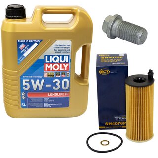 Engine Oil Set 5W-30 5 liters + Oilfilter SCT SH 4076 P + Oildrainplug 08277