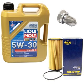 Engine Oil Set 5W-30 5 liters + Oilfilter SCT SH 4079 P + Oildrainplug 15374