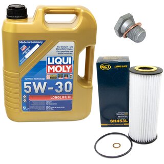Engine Oil Set 5W-30 5 liters + Oilfilter SCT SH 453 L + Oildrainplug 100551