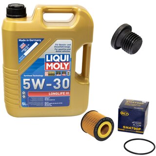 Engine Oil Set 5W-30 5 liters + Oilfilter SCT SH 4790 P + Oildrainplug 48874