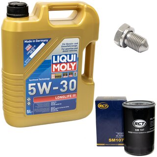 Engine Oil Set 5W-30 5 liters + Oilfilter SCT SM 107 + Oildrainplug 15374