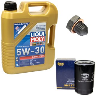 Engine Oil Set 5W-30 5 liters + Oilfilter SCT SM 137 + Oildrainplug 12281