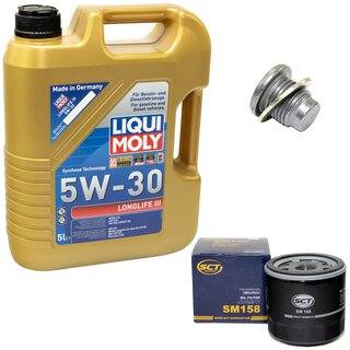 Engine Oil Set 5W-30 5 liters + Oilfilter SCT SM 158 + Oildrainplug 101250