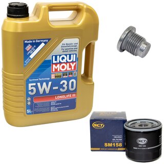 Engine Oil Set 5W-30 5 liters + Oilfilter SCT SM 158 + Oildrainplug 48880