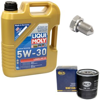Engine Oil Set 5W-30 5 liters + Oilfilter SCT SM 196 + Oildrainplug 15374