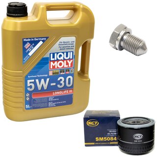 Engine Oil Set 5W-30 5 liters + Oilfilter SCT SM 5084 + Oildrainplug 15374