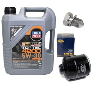 Engine Oil Set 5W-30 5 liters + Oilfilter SCT SM 836 + Oildrainplug 48871