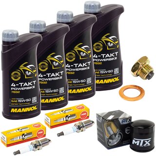 Maintenance package oil 4 liters + oil filter + oil drain plug + spark plugs