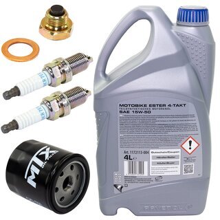 Maintenance package oil 4 Liters + oil filter + oil drain plug + spark plugs