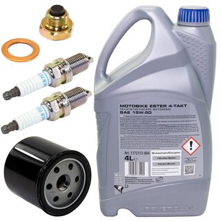 Maintenance package oil 4 Liters + oil filter + oil drain plug + spark plugs