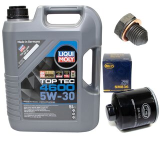 Engine Oil Set 5W-30 5 liters + Oilfilter SCT SM 836 + Oildrainplug 12281