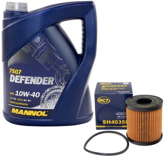 Motor oil set of Engineoil Engine oil semisynthetic MANNOL Defender 10W-40 API SN 5 liters + oil filter SH 4035 P