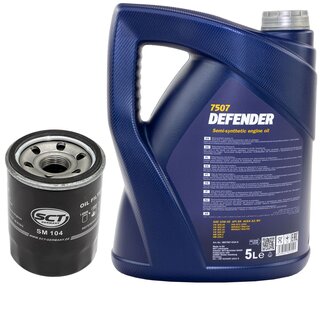 Motor oil set of Engineoil Engine oil semisynthetic MANNOL Defender 10W-40 API SN 5 liters + oil filter SM 104