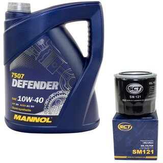 Motor oil set of Engineoil Engine oil semisynthetic MANNOL Defender 10W-40 API SN 5 liters + oil filter SM 121