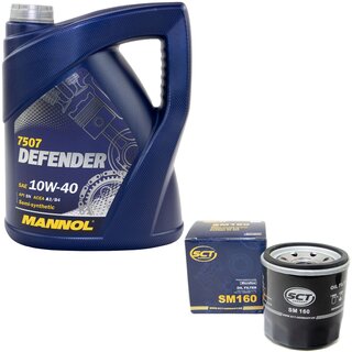 Motor oil set of Engineoil Engine oil semisynthetic MANNOL Defender 10W-40 API SN 5 liters + oil filter SM 160
