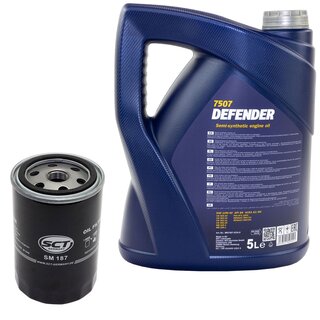 Motor oil set of Engineoil Engine oil semisynthetic MANNOL Defender 10W-40 API SN 5 liters + oil filter SM 187