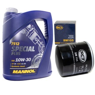 Motor oil set of Engineoil Engine oil MANNOL 10W-30 Special Plus API SN 5 liters + oil filter SM 105