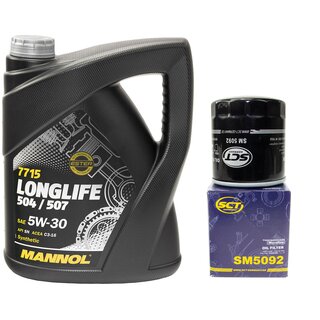 Motor oil set of Engineoil Engine oil MANNOL 5W-30 Longlife API SN 5 liters + oil filter SM 5092