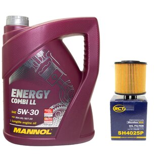 Motor oil set of Engineoil Engine Oil MANNOL Energy Combi LL 5W-30 API SN 5 liters + oil filter SH 4025 P
