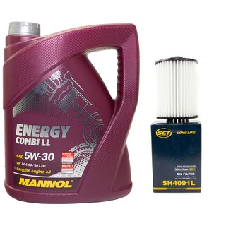 Motor oil set of Engineoil Engine Oil MANNOL Energy Combi LL 5W-30 API SN 5 liters + oil filter SH 4091 L