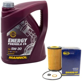 Motor oil set of Engineoil Engine oil MANNOL 5W-30 Energy Formula C4 API SN 5 liters + oil filter SH 4061 P