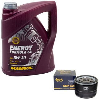 Motor oil set of Engineoil Engine oil MANNOL 5W-30 Energy Formula C4 API SN 5 liters + oil filter SM 142