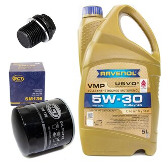 Engine Oil Set 5W-30 5 liters + Oilfilter SCT SM 136 + Oildrainplug 47739