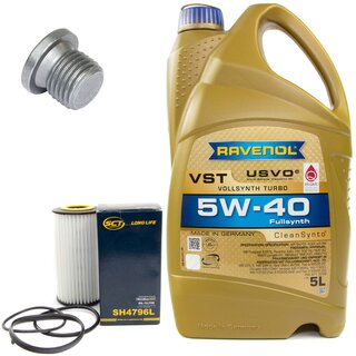 Engine Oil Set 5W-40 5 liters + Oilfilter SCT SH 4796 L + Oildrainplug 103328