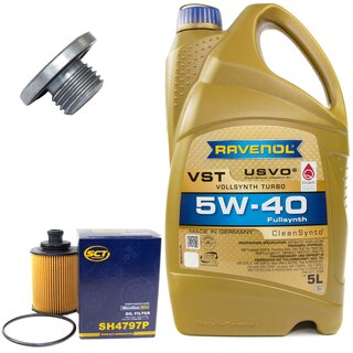 Engine Oil Set 5W-40 5 liters + Oilfilter SCT SH 4797 P + Oildrainplug 48876