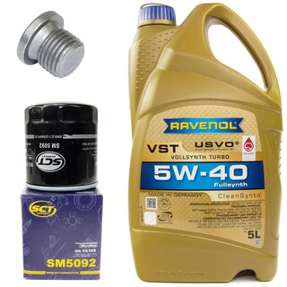 Engine Oil Set 5W-40 5 liters + Oilfilter SCT SM 5092 + Oildrainplug 103328