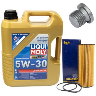 Engine Oil Set 5W-30 5 liters + Oilfilter SCT SH 4036 P + Oildrainplug 103328