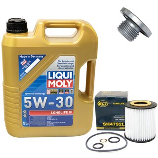 Engine Oil Set 5W-30 5 liters + Oilfilter SCT SH 4792 L + Oildrainplug 48876