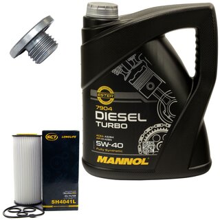 Engine Oil Set 5W40 5 liters + Oilfilter SCT SH 4041 L + Oildrainplug 48876