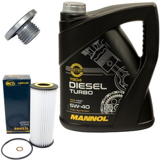 Engine Oil Set 5W40 5 liters + Oilfilter SCT SH 453 L + Oildrainplug 48876