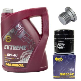 Engine Oil Set 5W-40 5 liters + Oilfilter SCT SM 5092 + Oildrainplug 103328
