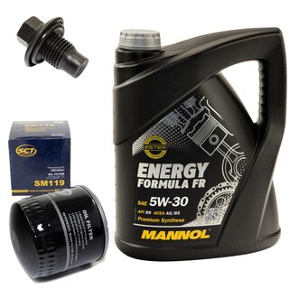 Engine Oil Set 5W30 5 liters + Oilfilter SCT SM 119 + Oildrainplug 21096