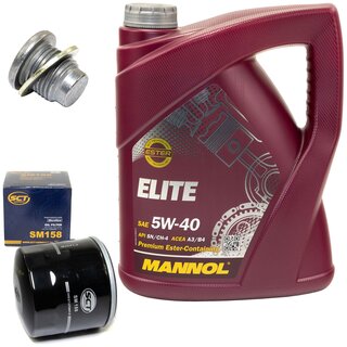 Engine Oil Set 5W40 5 liters + Oilfilter SCT SM 158 + Oildrainplug 101250