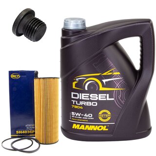 Engine Oil Set 5W40 5 liters + Oilfilter SCT SH 4036 P + Oildrainplug 48874