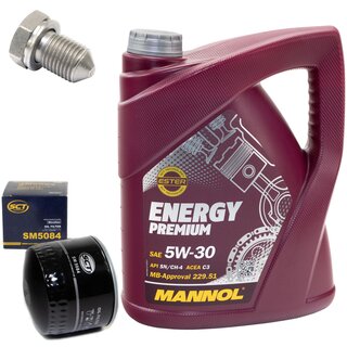 Engine Oil Set 5W-30 5 liters + Oilfilter SCT SM 5084 + Oildrainplug 15374