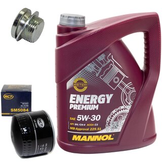 Engine Oil Set 5W-30 5 liters + Oilfilter SCT SM 5084 + Oildrainplug 37944
